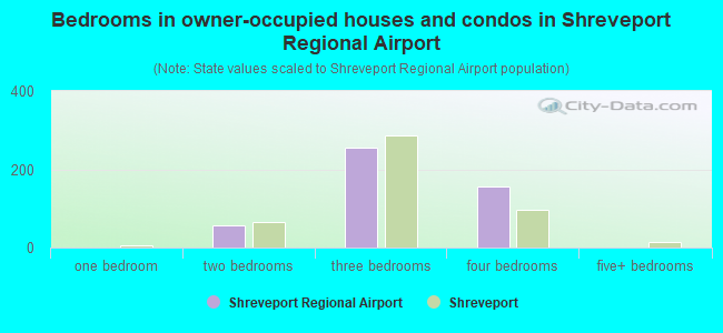 Bedrooms in owner-occupied houses and condos in Shreveport Regional Airport