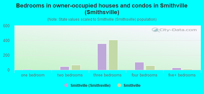 Bedrooms in owner-occupied houses and condos in Smithville (Smithsville)