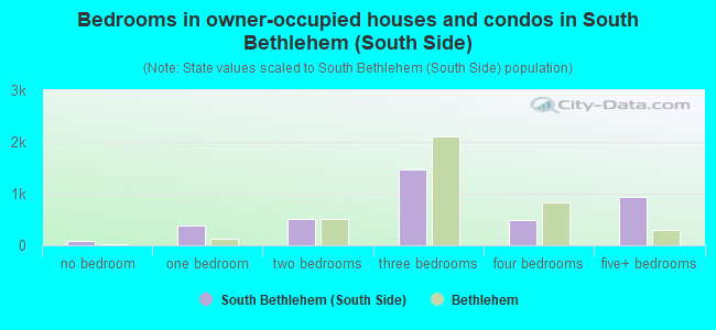 Bedrooms in owner-occupied houses and condos in South Bethlehem (South Side)