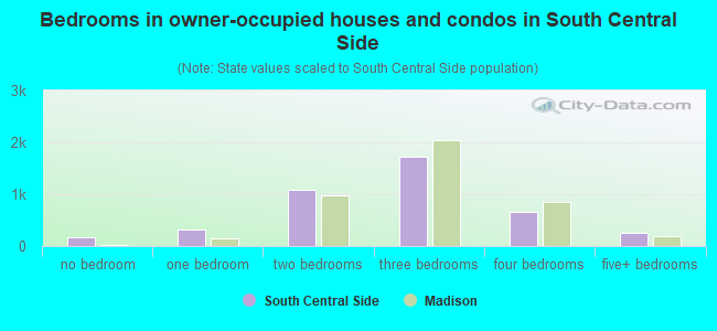 Bedrooms in owner-occupied houses and condos in South Central Side