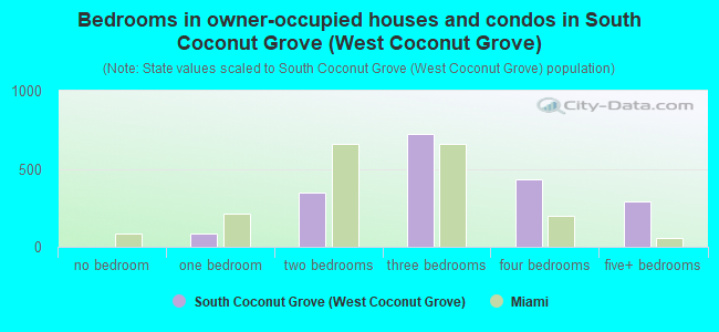 Bedrooms in owner-occupied houses and condos in South Coconut Grove (West Coconut Grove)