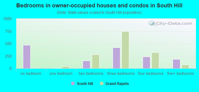 Bedrooms in owner-occupied houses and condos in South Hill