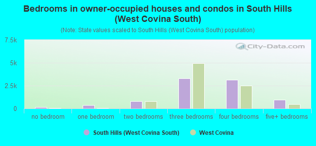 Bedrooms in owner-occupied houses and condos in South Hills (West Covina South)