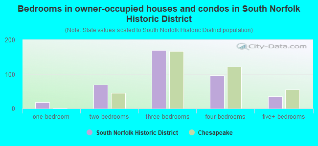 Bedrooms in owner-occupied houses and condos in South Norfolk Historic District