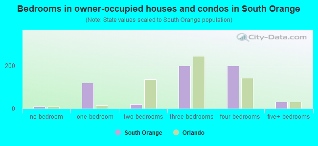 Bedrooms in owner-occupied houses and condos in South Orange