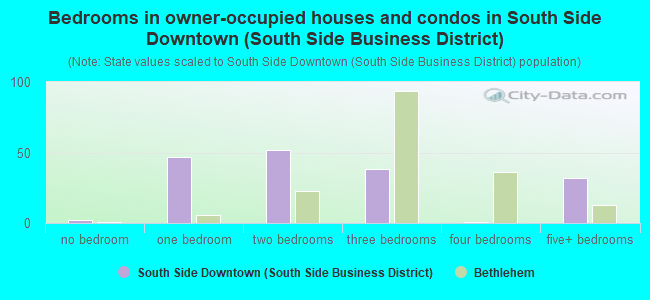 Bedrooms in owner-occupied houses and condos in South Side Downtown (South Side Business District)