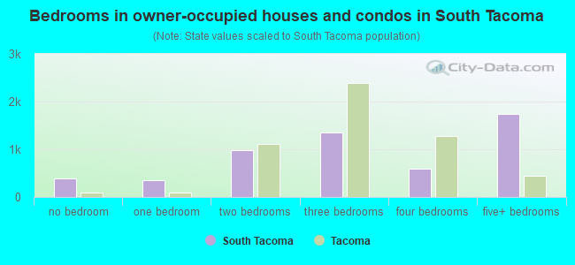Bedrooms in owner-occupied houses and condos in South Tacoma