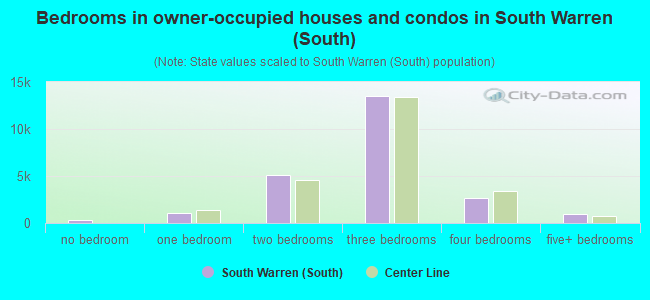 Bedrooms in owner-occupied houses and condos in South Warren (South)