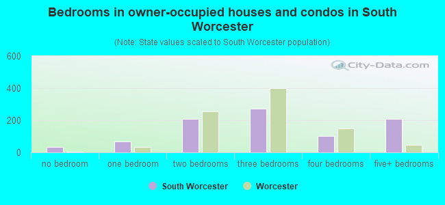 Bedrooms in owner-occupied houses and condos in South Worcester