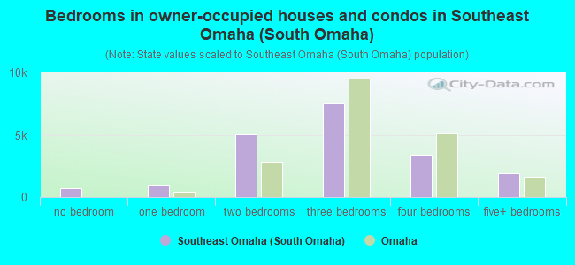 Bedrooms in owner-occupied houses and condos in Southeast Omaha (South Omaha)