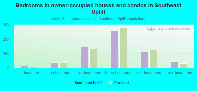 Bedrooms in owner-occupied houses and condos in Southeast Uplift