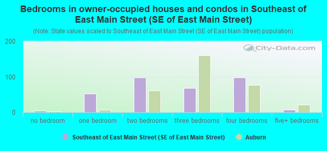 Bedrooms in owner-occupied houses and condos in Southeast of East Main Street (SE of East Main Street)