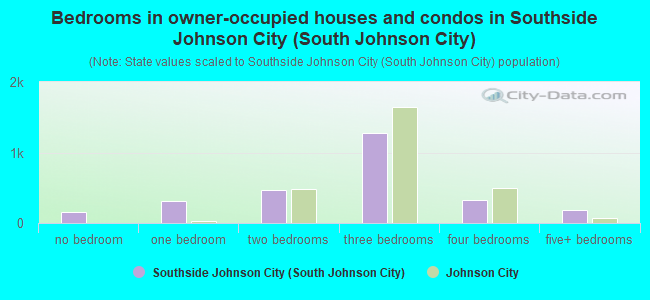 Bedrooms in owner-occupied houses and condos in Southside Johnson City (South Johnson City)