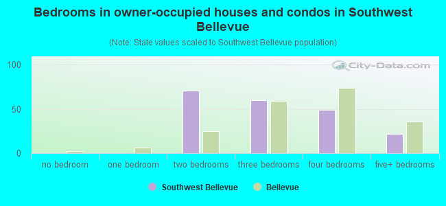 Bedrooms in owner-occupied houses and condos in Southwest Bellevue