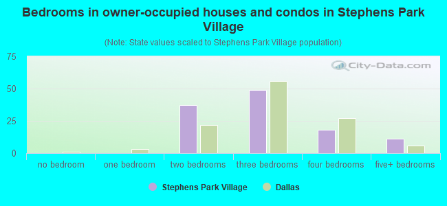 Bedrooms in owner-occupied houses and condos in Stephens Park Village