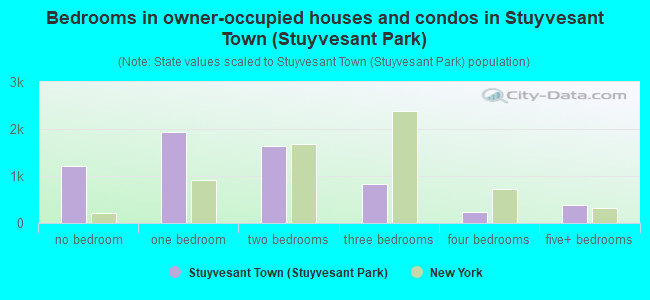 Bedrooms in owner-occupied houses and condos in Stuyvesant Town (Stuyvesant Park)