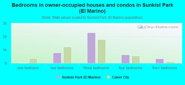 Bedrooms in owner-occupied houses and condos in Sunkist Park (El Marino)