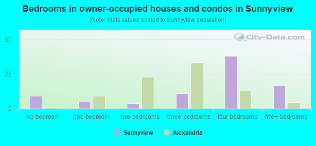 Bedrooms in owner-occupied houses and condos in Sunnyview