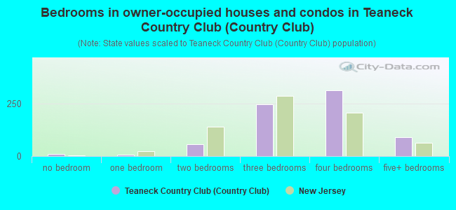 Bedrooms in owner-occupied houses and condos in Teaneck Country Club (Country Club)