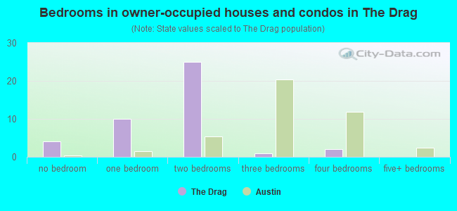 Bedrooms in owner-occupied houses and condos in The Drag