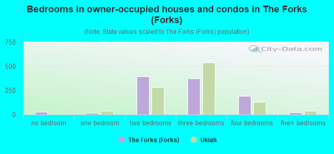 Bedrooms in owner-occupied houses and condos in The Forks (Forks)