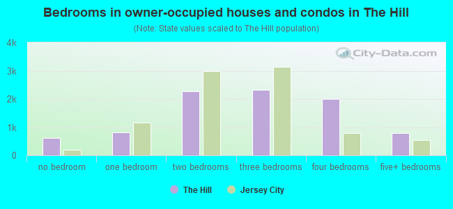 Bedrooms in owner-occupied houses and condos in The Hill