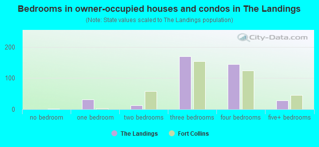 Bedrooms in owner-occupied houses and condos in The Landings