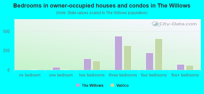 Bedrooms in owner-occupied houses and condos in The Willows