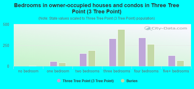 Bedrooms in owner-occupied houses and condos in Three Tree Point (3 Tree Point)