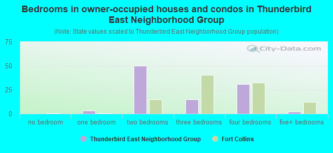 Bedrooms in owner-occupied houses and condos in Thunderbird East Neighborhood Group