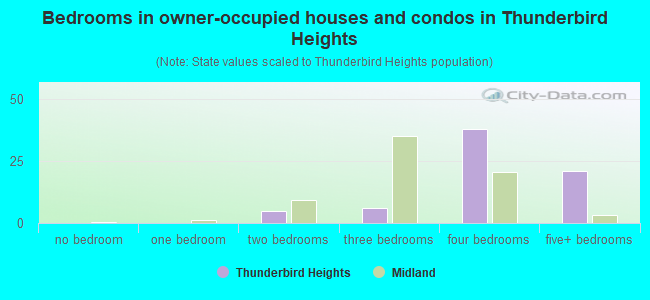 Bedrooms in owner-occupied houses and condos in Thunderbird Heights