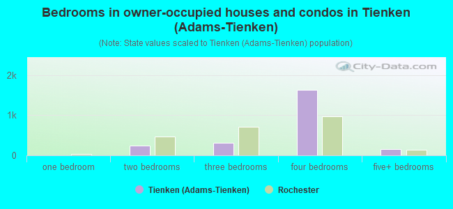 Bedrooms in owner-occupied houses and condos in Tienken (Adams-Tienken)