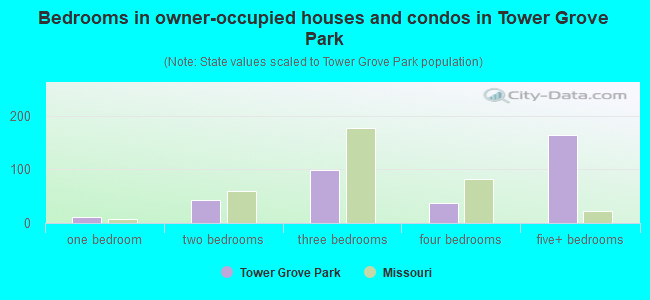 Bedrooms in owner-occupied houses and condos in Tower Grove Park