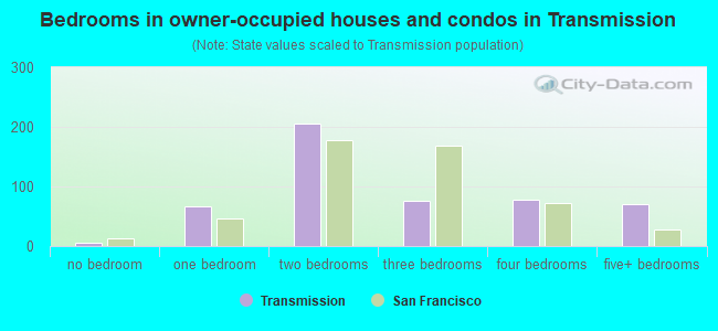 Bedrooms in owner-occupied houses and condos in Transmission