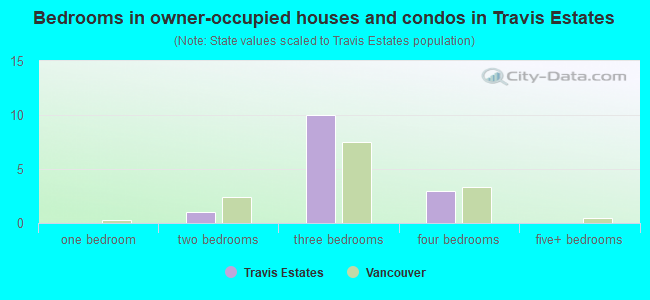 Bedrooms in owner-occupied houses and condos in Travis Estates