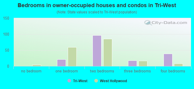 Bedrooms in owner-occupied houses and condos in Tri-West