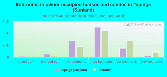 Bedrooms in owner-occupied houses and condos in Tujunga (Sunland)