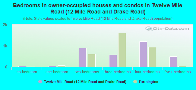 Bedrooms in owner-occupied houses and condos in Twelve Mile Road (12 Mile Road and Drake Road)