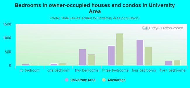 Bedrooms in owner-occupied houses and condos in University Area