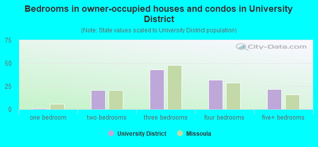 Bedrooms in owner-occupied houses and condos in University District
