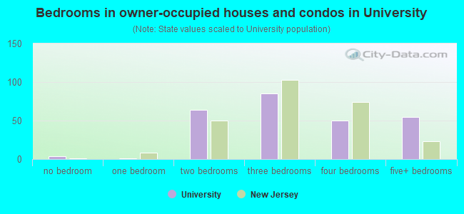 Bedrooms in owner-occupied houses and condos in University