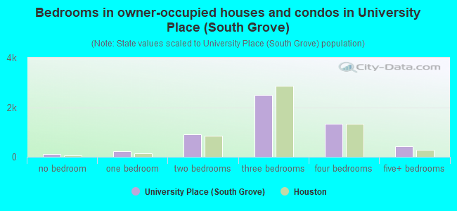 Bedrooms in owner-occupied houses and condos in University Place (South Grove)