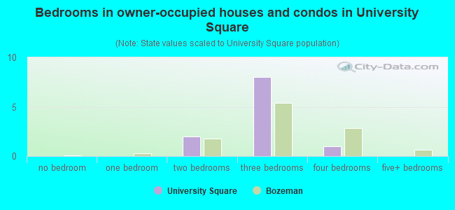 Bedrooms in owner-occupied houses and condos in University Square