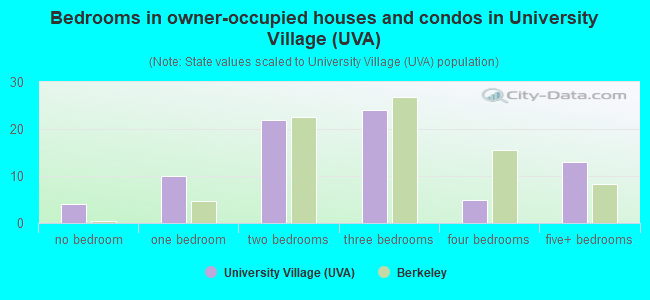 Bedrooms in owner-occupied houses and condos in University Village (UVA)