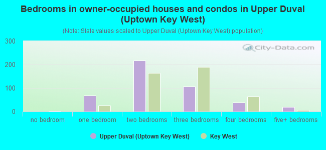 Bedrooms in owner-occupied houses and condos in Upper Duval (Uptown Key West)