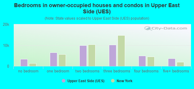 Bedrooms in owner-occupied houses and condos in Upper East Side (UES)