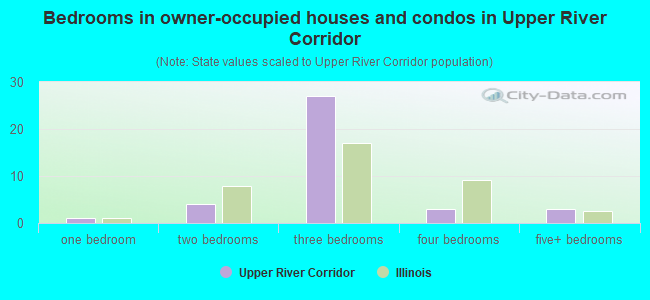 Bedrooms in owner-occupied houses and condos in Upper River Corridor