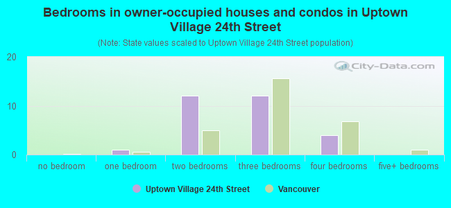 Bedrooms in owner-occupied houses and condos in Uptown Village 24th Street