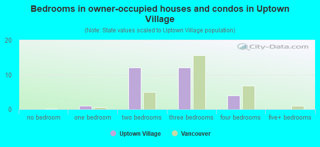 Bedrooms in owner-occupied houses and condos in Uptown Village