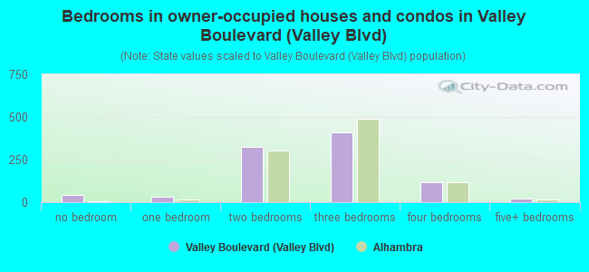 Bedrooms in owner-occupied houses and condos in Valley Boulevard (Valley Blvd)